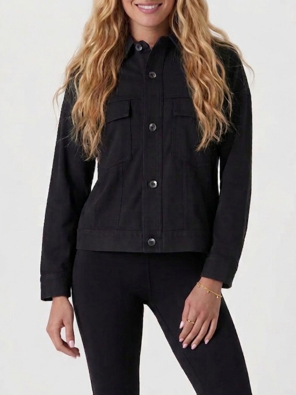 Vuori Mackenzie Cropped Shirt Jacket Black S 100% Cotton Heavyweight Jersey EUC
